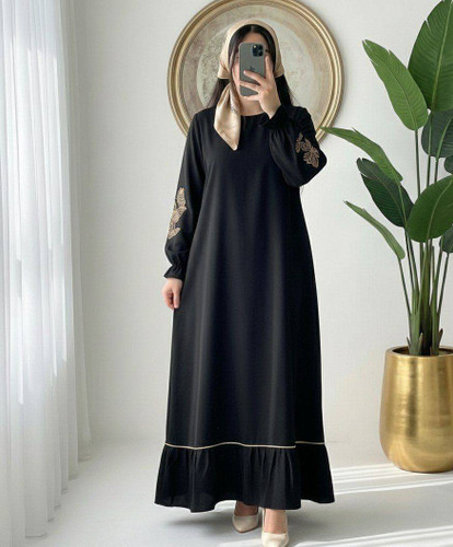 عبا پروانه گلدوزی زیبا تک رنگ مشکی کد 39514 پری